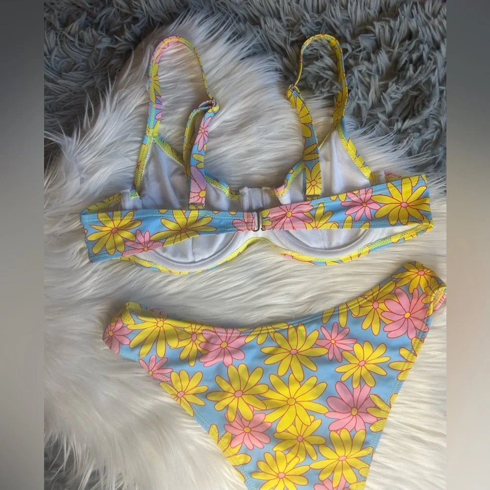 Floral Bikini Set with Yellow and Pink Flowers